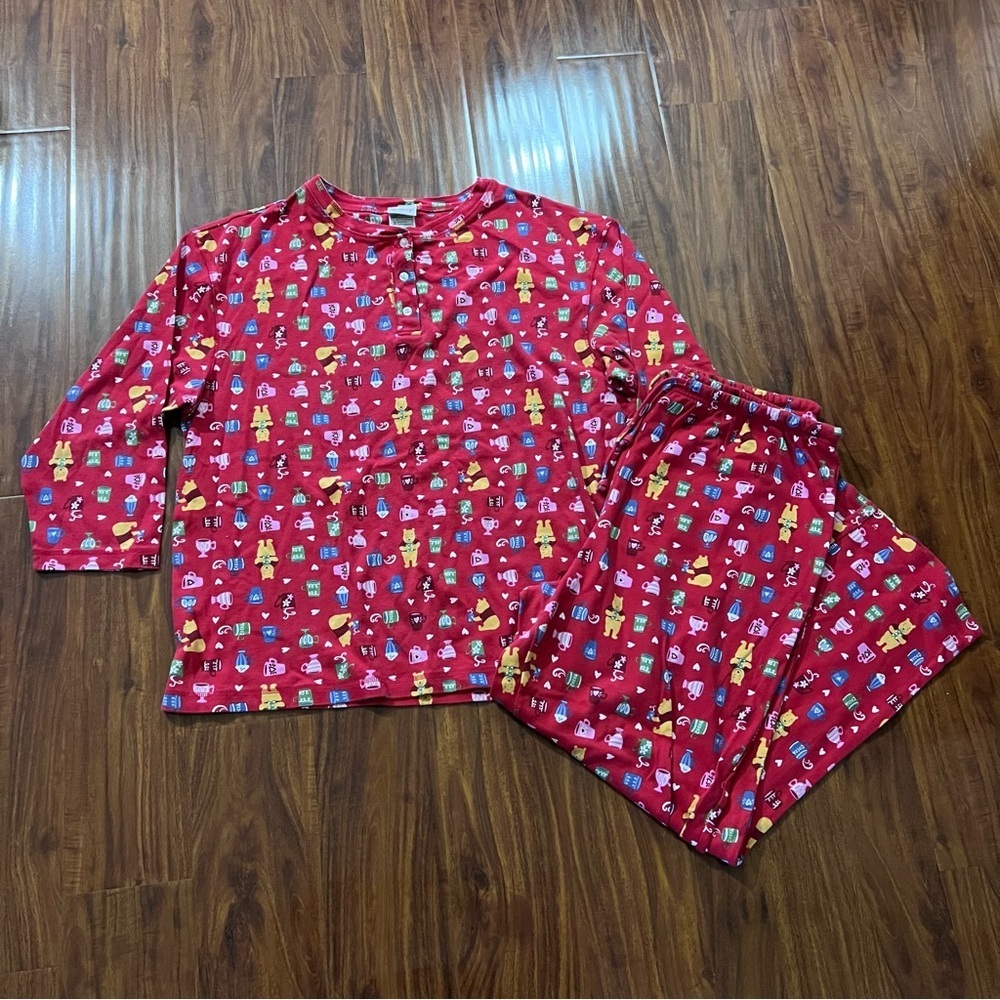 Vintage Disney Store Winnie the Pooh Red Pajama Set size large/XL - Picture 1 of 12